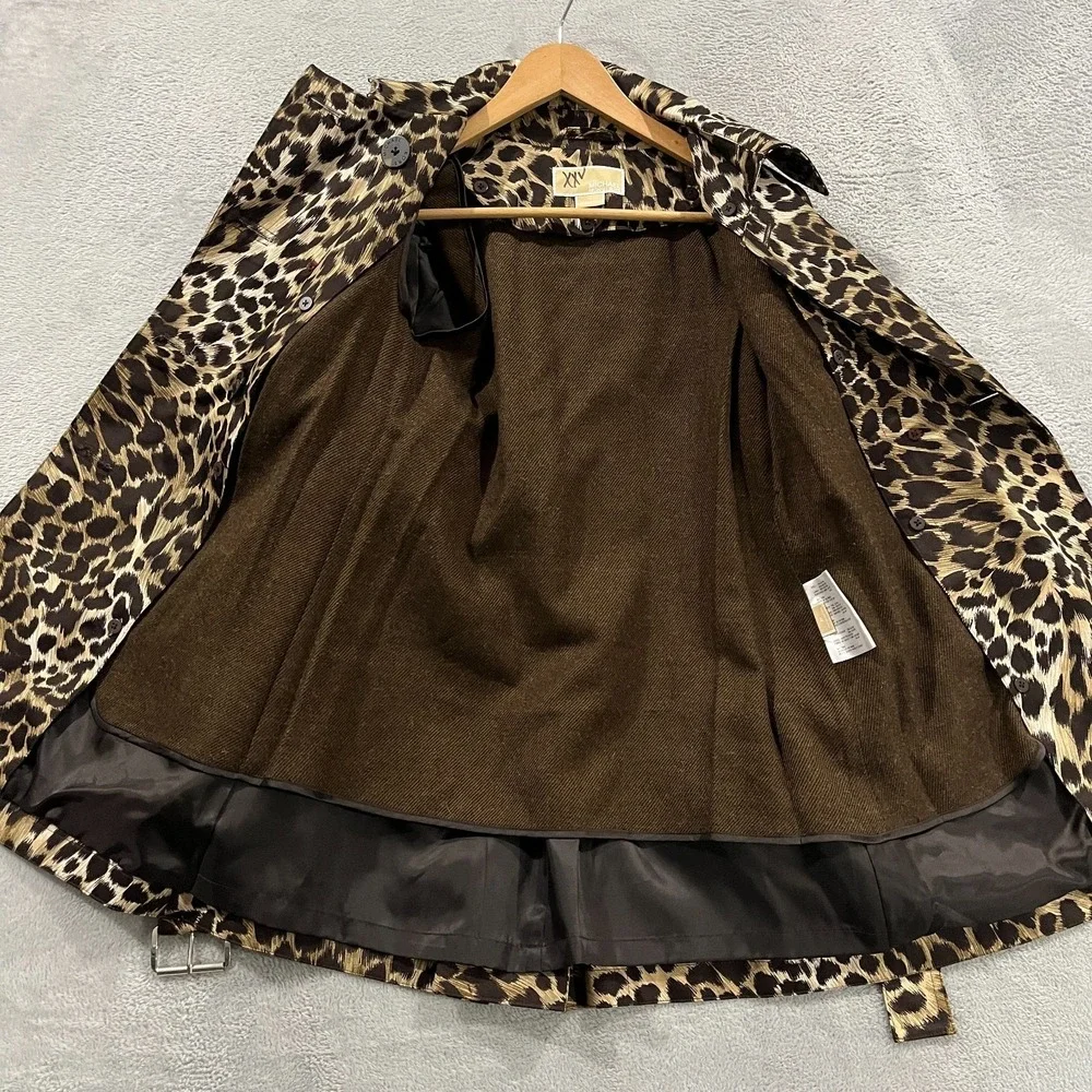 Michael Kors Trench Coat Womens PP Multi Leopard Cotton Belted Double Breasted